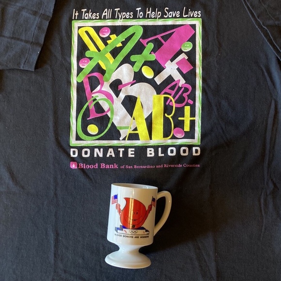 Blood Bank DONOR SHIRT LG & MUG USA Olympic Rings TAKES ALL TYPES TO SAVE LIVES - Picture 9 of 10